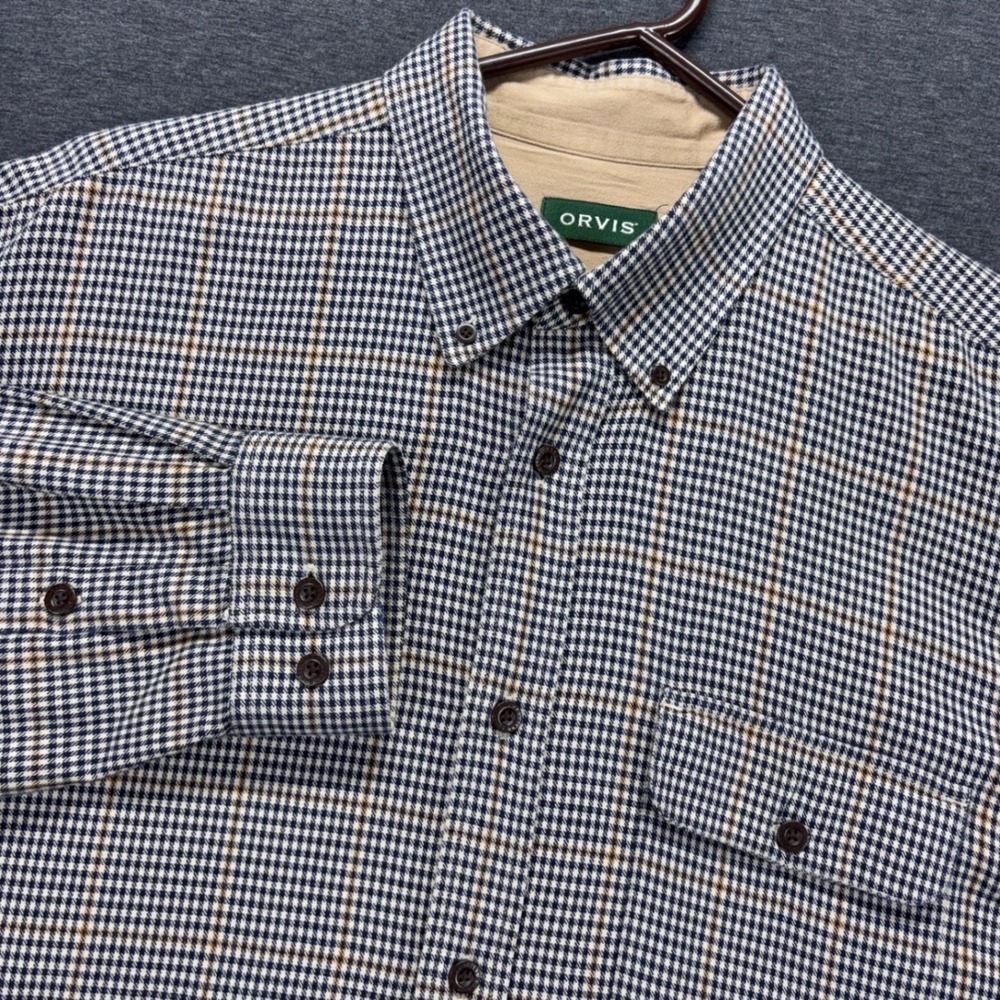 Orvis Shirt Mens XL Houndstooth Button Down Long Sleeve Flannel Pocket heavy